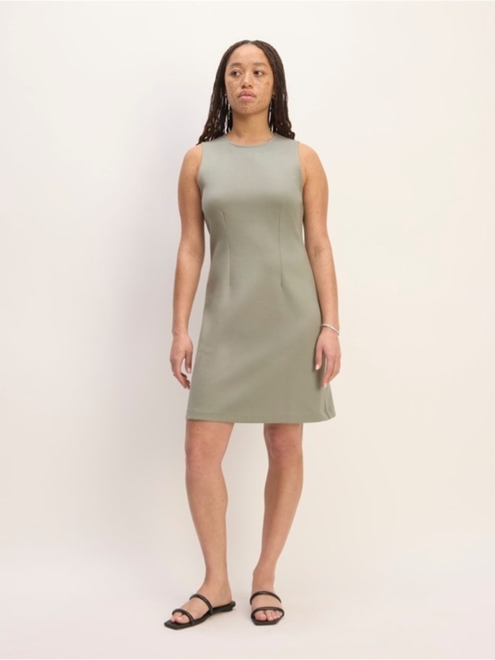 Everlane The Dream 90s Shift Dress Size L Light Green Organic Cotton Knit